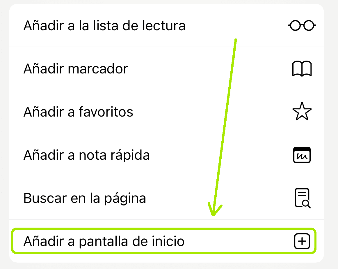 Pulsa «Añadir a pantalla de inicio»